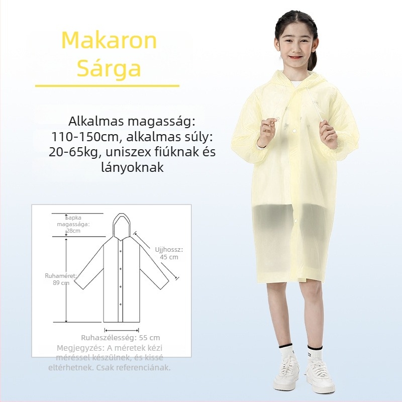 Gyerekek EVA esőponcho, vastagított, újrahasználható, iskolai viselet, 1 személy, 7–12 éves