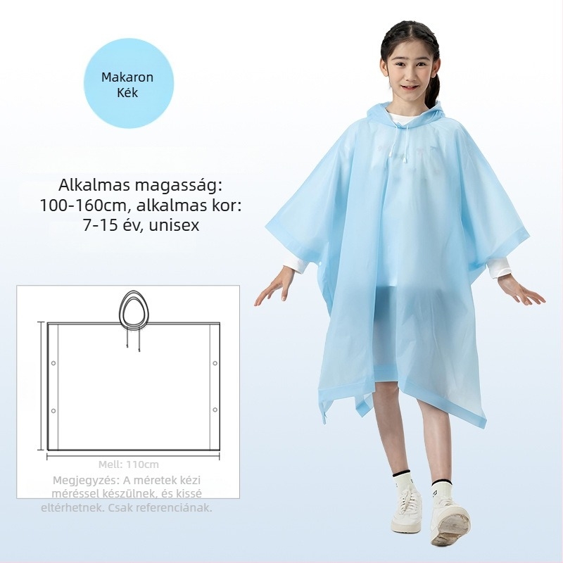 Gyerekek EVA esőponcho, vastagított, újrahasználható, iskolai viselet, 1 személy, 7–12 éves