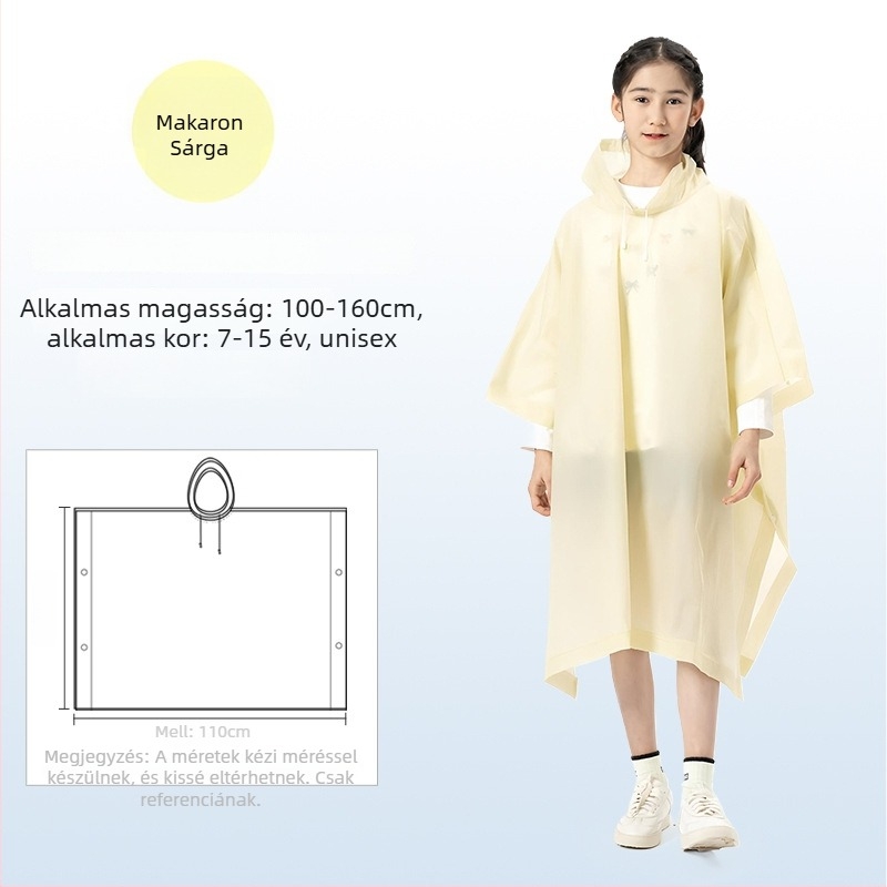 Gyerekek EVA esőponcho, vastagított, újrahasználható, iskolai viselet, 1 személy, 7–12 éves