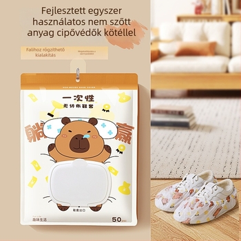 Egyszer használatos cipővédő nem szőtt anyagból capibara mintával, elasztikus gyűrűvel és húzózsinórral, otthoni használatra, normál vastagság
