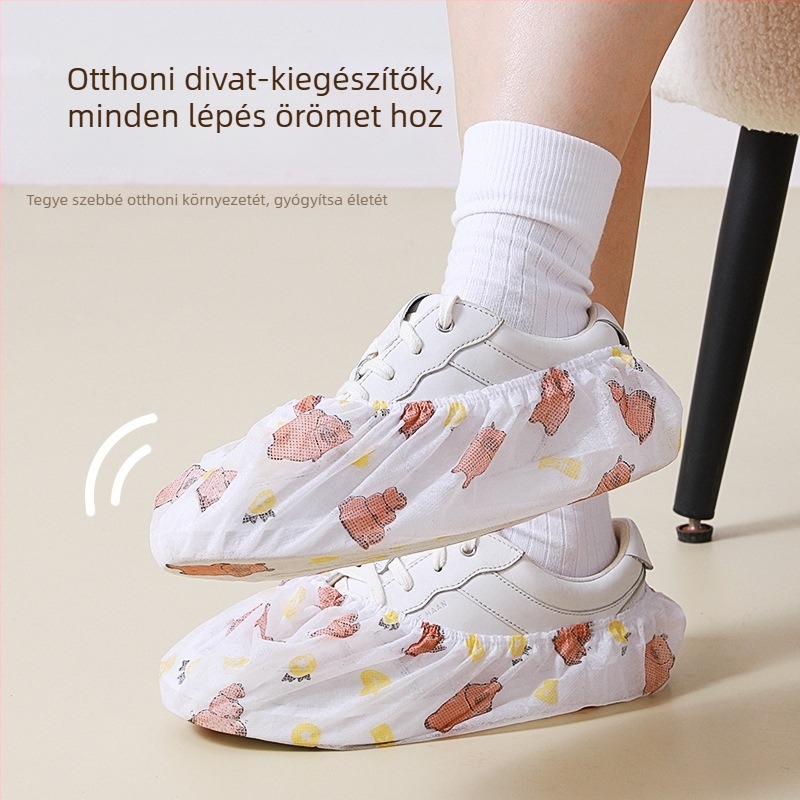 Egyszer használatos cipővédő nem szőtt anyagból capibara mintával, elasztikus gyűrűvel és húzózsinórral, otthoni használatra, normál vastagság