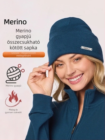 Uniszex Merino gyapjú kötött sapka, kültéri túrázáshoz és kerékpározáshoz, fülvédővel