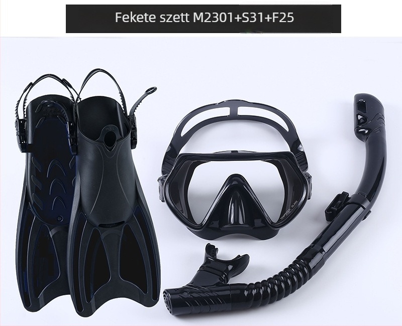Snorkelkészlet: úszócipők, száraz sznorkel és búvármaszk; Anyag: PP, TPR, POM; Márka: Asy; Alkalmas felnőttek és gyerekek számára