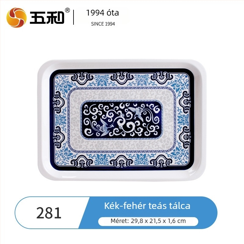 Melamin teás tálca négyszögletes formájú, új kínai stílusban, változatos mintákkal, nyomtatott logóval és testreszabási lehetőséggel.