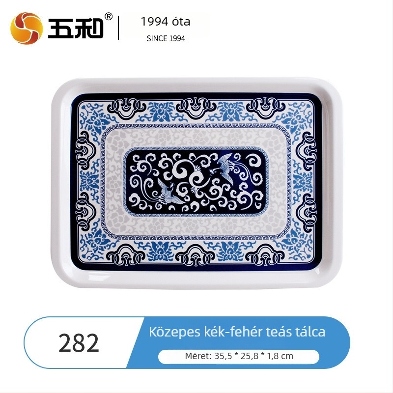 Melamin teás tálca négyszögletes formájú, új kínai stílusban, változatos mintákkal, nyomtatott logóval és testreszabási lehetőséggel.