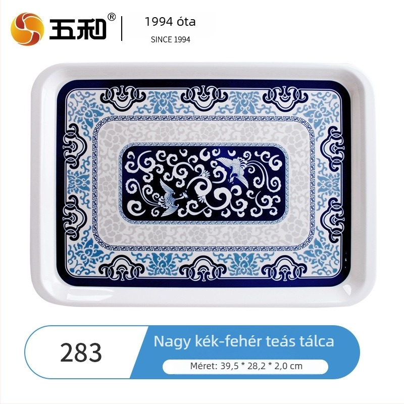 Melamin teás tálca négyszögletes formájú, új kínai stílusban, változatos mintákkal, nyomtatott logóval és testreszabási lehetőséggel.