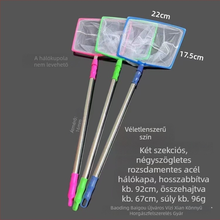 Kempingezéshez gyerekeknek szánt teleszkópos rozsdamentes acél háló készlet (14 cm hálómélység, finom háló, teleszkópos szár)