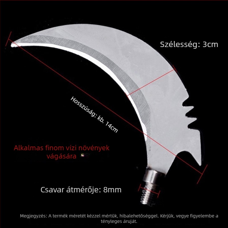 Rozsdamentes acél – vízi növényekhez készült eszköz: sarló vízi növényekhez, halász gereblye, horogfej, ágvágó fűrész, hálóbot kiegészítők