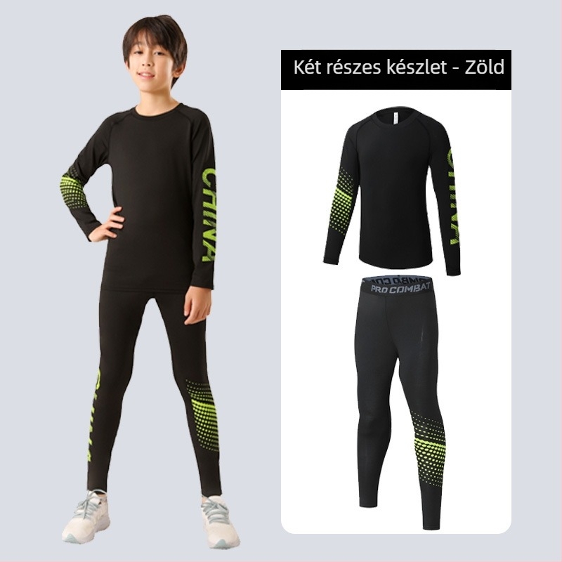 Gyerekek sportos szett — gyorsan száradó, lélegző, ultrakönnyű tej-selyem anyag 8% spandex-szel; hosszú ujjú, kerek nyak; őszi viselet fiúk számára