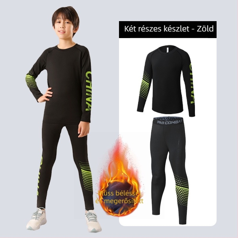 Gyerekek sportos szett — gyorsan száradó, lélegző, ultrakönnyű tej-selyem anyag 8% spandex-szel; hosszú ujjú, kerek nyak; őszi viselet fiúk számára
