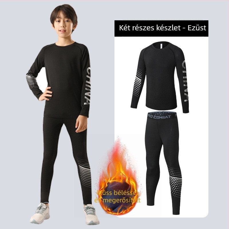 Gyerekek sportos szett — gyorsan száradó, lélegző, ultrakönnyű tej-selyem anyag 8% spandex-szel; hosszú ujjú, kerek nyak; őszi viselet fiúk számára