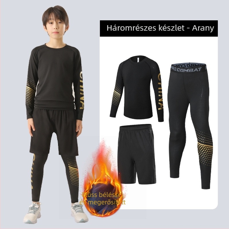 Gyerekek sportos szett — gyorsan száradó, lélegző, ultrakönnyű tej-selyem anyag 8% spandex-szel; hosszú ujjú, kerek nyak; őszi viselet fiúk számára