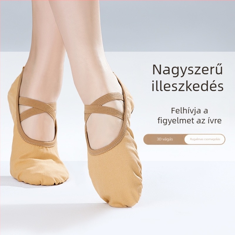 Gyerekeknek szánt tánccipő – vászon felsőrész, bőrtalp, kopásálló, balett, uniszex