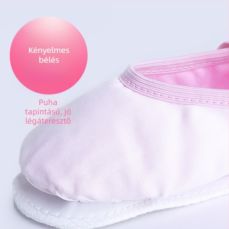 Női tánccipő – vászon felsőrész, műbőr talp, kerek orr, egyensúlyfunkció, táncmozgás