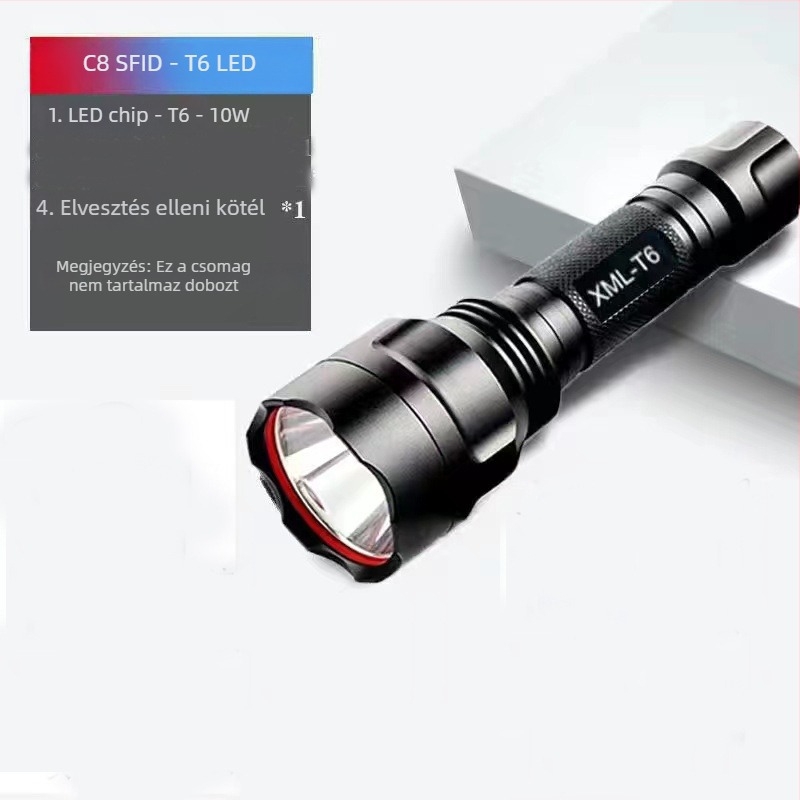 T6 LED zseblámpa, 10W, 4200mAh újratölthető, alumíniumötvözet test, vízálló, 200–500 m hatótáv