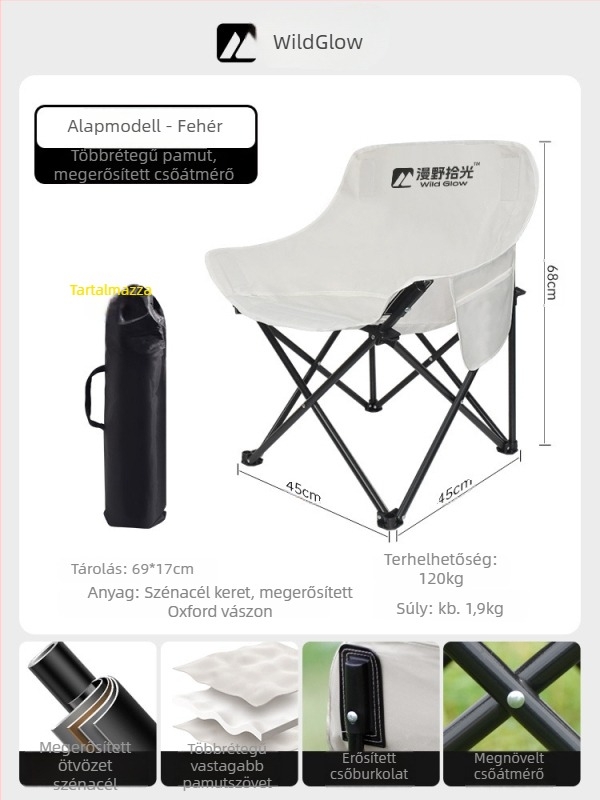 Kültéri összecsukható Moon szék, hordozható, állítható relaxfotel, Oxford anyag