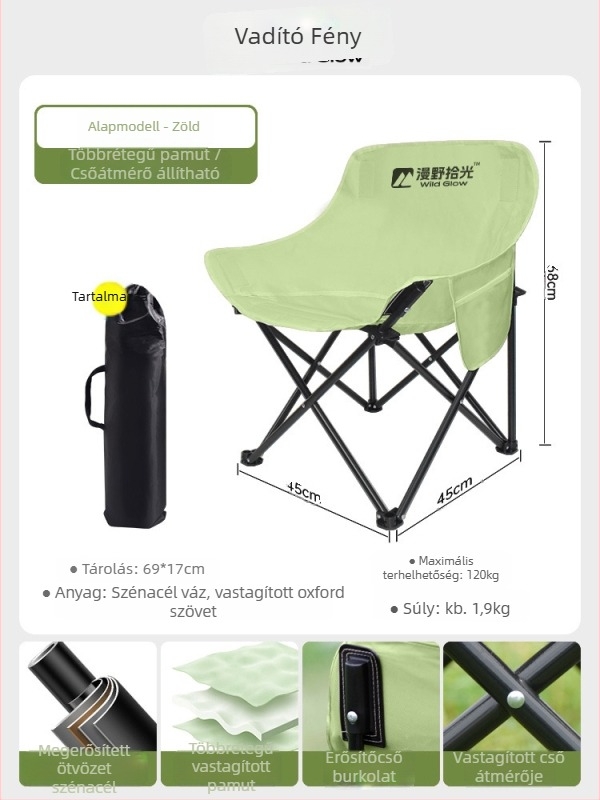 Kültéri összecsukható Moon szék, hordozható, állítható relaxfotel, Oxford anyag