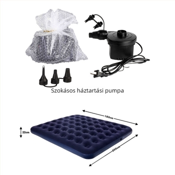  Kempingező felfújható ágy flockos felülettel, hordozható, nedvességálló (Súly: kb. 1.85–2.7 kg; Teherbírás: 250 kg; Anyag: PVC; Felület: flocking)