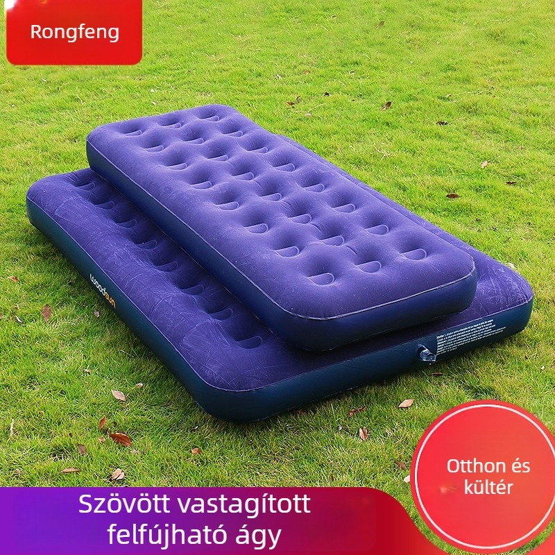  Kempingező felfújható ágy flockos felülettel, hordozható, nedvességálló (Súly: kb. 1.85–2.7 kg; Teherbírás: 250 kg; Anyag: PVC; Felület: flocking)