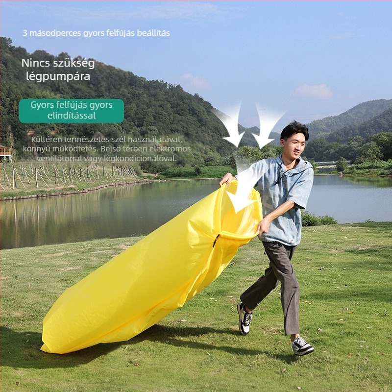 Felfújható kemping kanapéágy kültéri pihenésre, hordozható (Súly: 800 g; Teherbírás: 120 kg; Felület: 210T kockás anyag; Kategória: felfújható ágy)