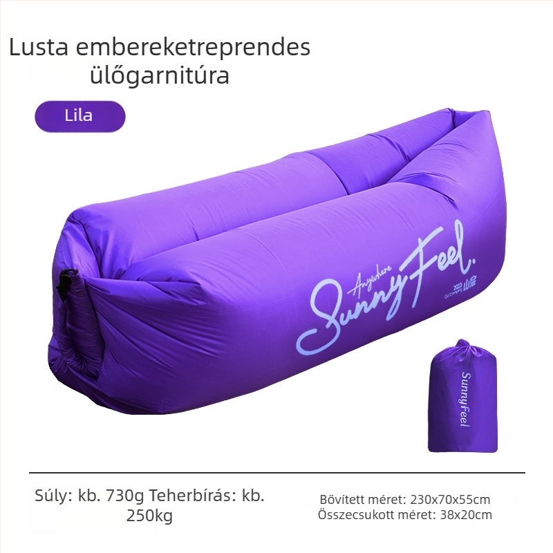 Felfújható kemping kanapéágy kültéri pihenésre, hordozható (Súly: 800 g; Teherbírás: 120 kg; Felület: 210T kockás anyag; Kategória: felfújható ágy)
