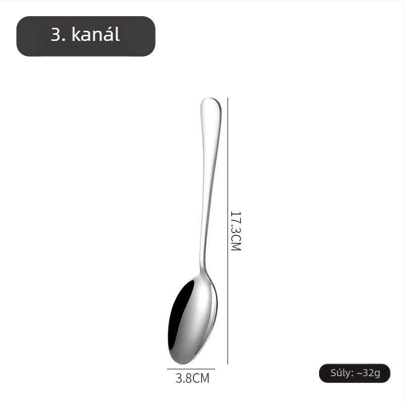 Kés, villa és kanál készlet északi stílusban, 410 rozsdamentes acélból, tükrös felülettel, kézzel készített egyedi feldolgozással.