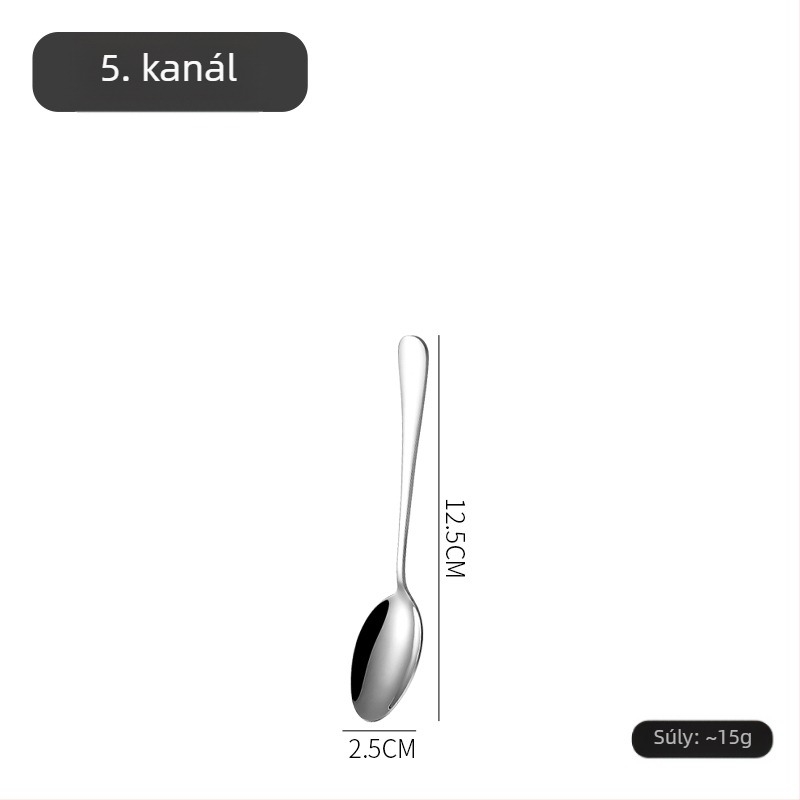 Kés, villa és kanál készlet északi stílusban, 410 rozsdamentes acélból, tükrös felülettel, kézzel készített egyedi feldolgozással.