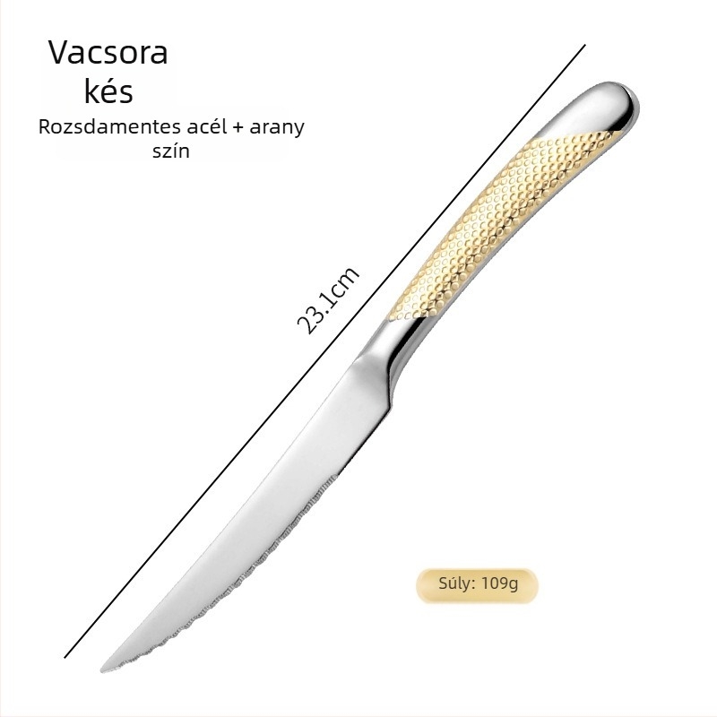 Platinum 304 rozsdamentes acél evőeszköz-készlet nyugati étkezésekhez: kés, villa és kanál, tükörfényes felület, könnyed luxus retro stílus, testreszabás elérhető