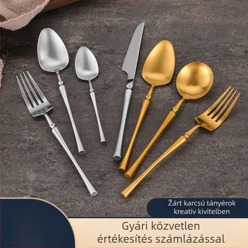 304 rozsdamentes acélból készült kés-villa-kanál készlet keskeny derékkal, vízpolírozott felülettel, Koreai stílus