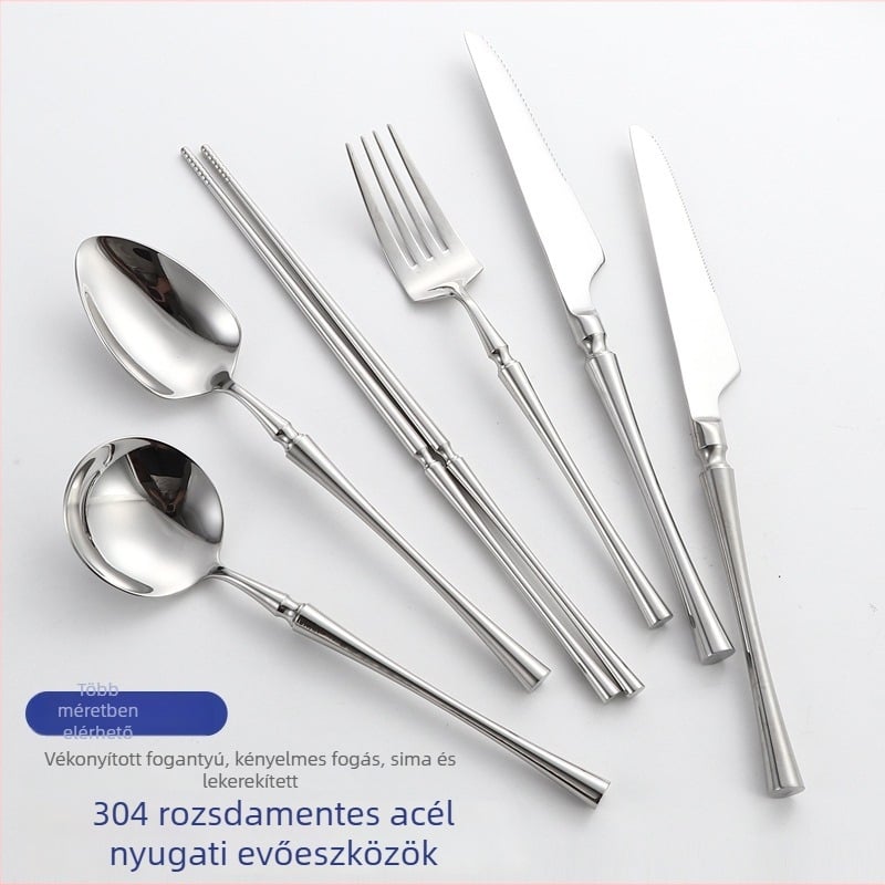 304 rozsdamentes acélból készült hat darabos étkészlet, tükrös felülettel, skandináv minimalista stílus, logó nyomtatás elérhető
