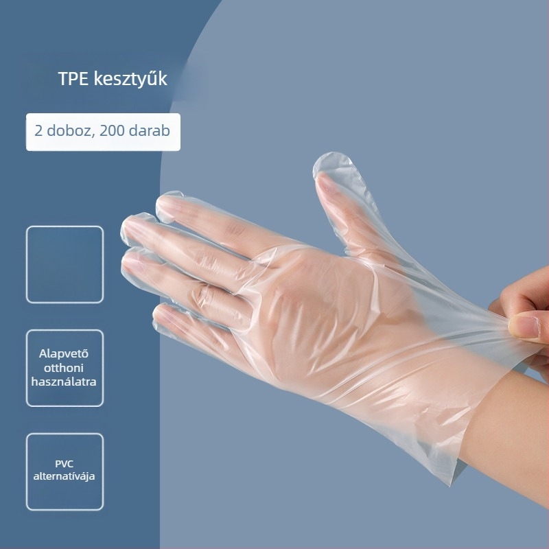 Egyszer használatos PE kesztyűk, átlátszó, csúszásmentes, standard vastagság