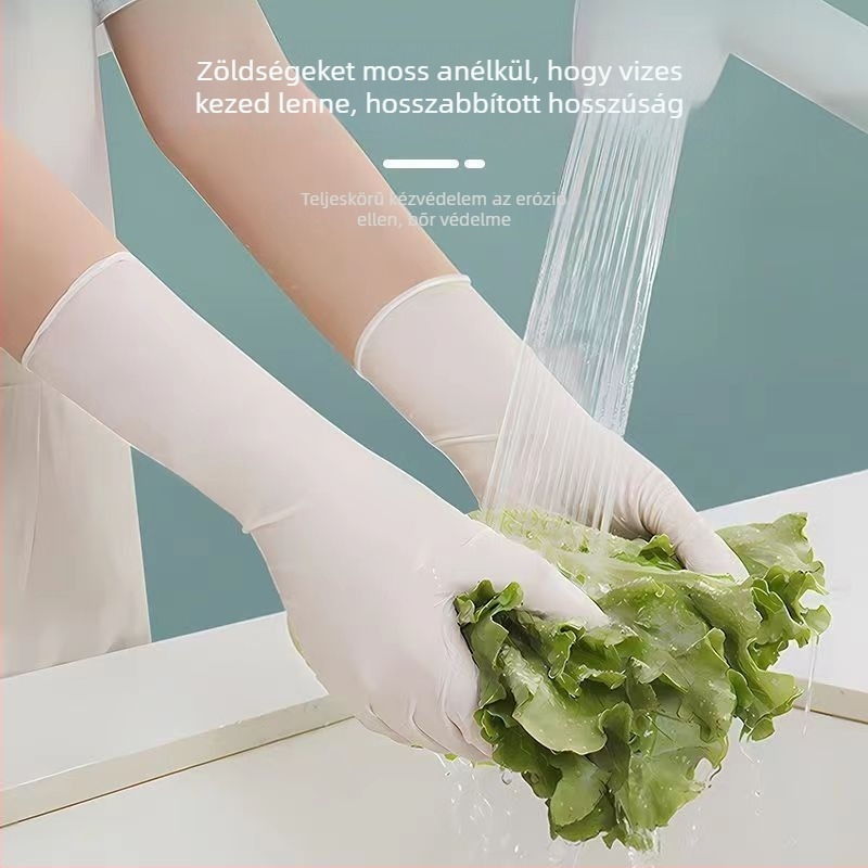 Ház körüli nitril kesztyűk tisztításra – tartós, egyszer használatos, 29.5 cm hosszú, normál vastagságú, mosogatáshoz, csomagolás 50 vagy 100 pár