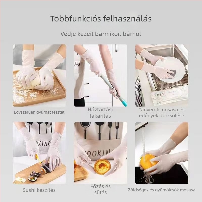 Ház körüli nitril kesztyűk tisztításra – tartós, egyszer használatos, 29.5 cm hosszú, normál vastagságú, mosogatáshoz, csomagolás 50 vagy 100 pár