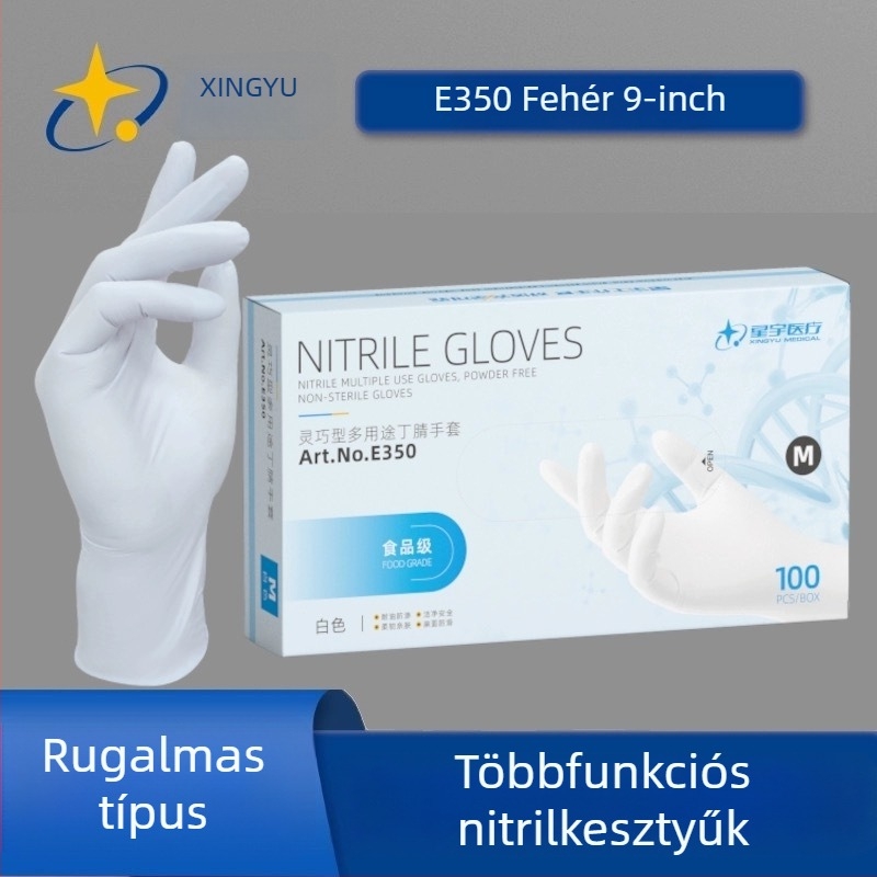 Xingyu nitril egyszer használatos kesztyűk, pormentes, tartós és vastagított kivitelben, háztartási, élelmiszer-feldolgozási és fodrászati felhasználásra