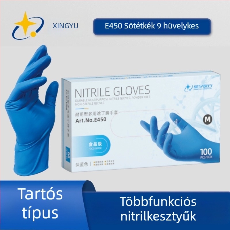 Xingyu nitril egyszer használatos kesztyűk, pormentes, tartós és vastagított kivitelben, háztartási, élelmiszer-feldolgozási és fodrászati felhasználásra