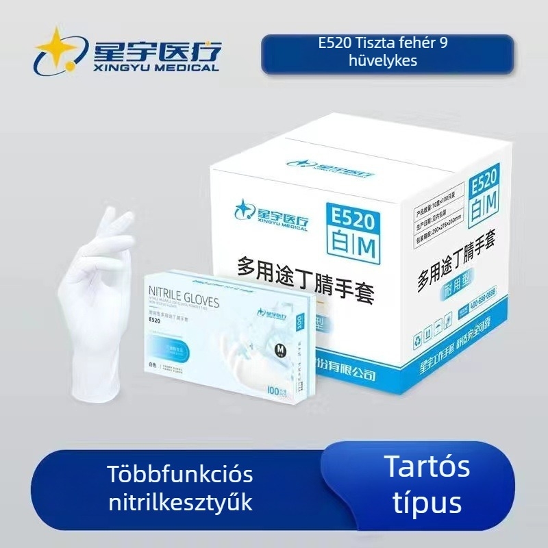 Xingyu nitril egyszer használatos kesztyűk, pormentes, tartós és vastagított kivitelben, háztartási, élelmiszer-feldolgozási és fodrászati felhasználásra