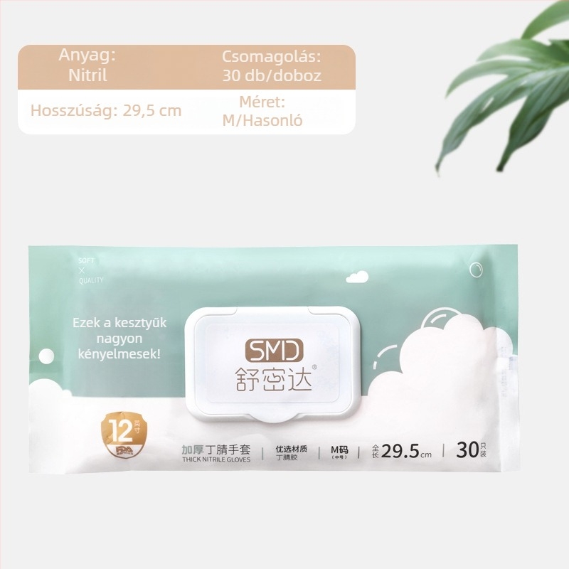 Nitril egyszer használatos kesztyűk háztartási takarításhoz, vízálló, ultra vékony, 29,5 cm hosszú