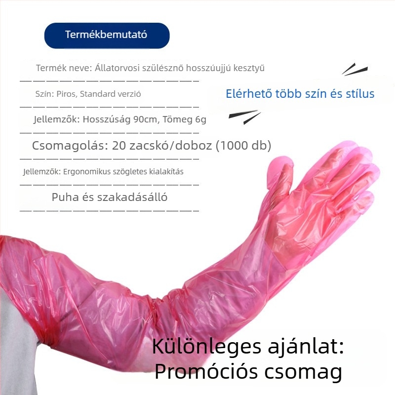Állatorvosi egyszer használatos hosszú karú kesztyű juhok és szarvasmarhák számára — PE anyag, vastagság <0.05 mm