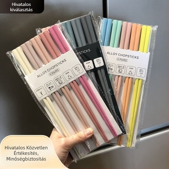 Ötvözetből készült evőpálcikák, japán stílusú, magas hőmérséklet-álló, penészmentes, 5 pár