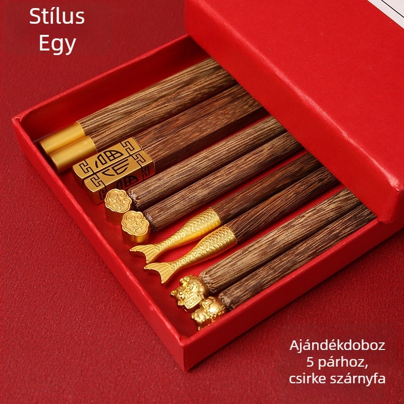 Fa evőpálcikák – ajándék készlet, 5 pár, National Tide stílus, nyomtatott logó