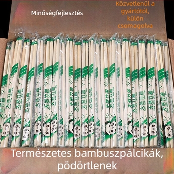 Egyszer használatos bambusz evőpálcikák, egyenként csomagolva, kereskedelmi vendéglátásra, 50 pár/csomag, mikrohullámú sütőben nem használható, biológiailag lebomló