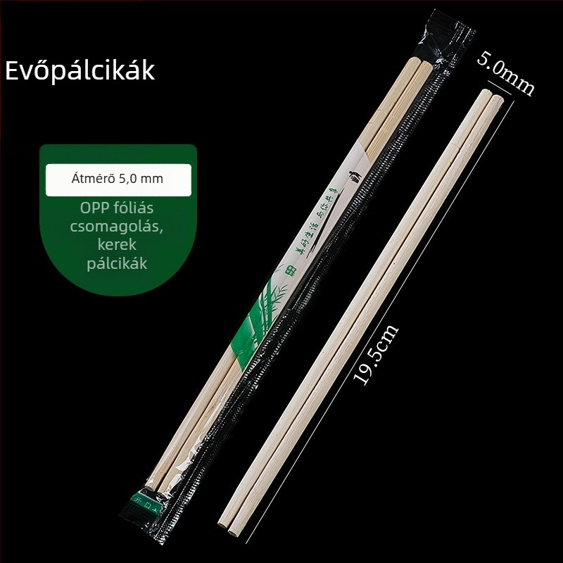 Egyszer használatos bambusz evőpálcikák, egyenként csomagolva, kereskedelmi vendéglátásra, 50 pár/csomag, mikrohullámú sütőben nem használható, biológiailag lebomló