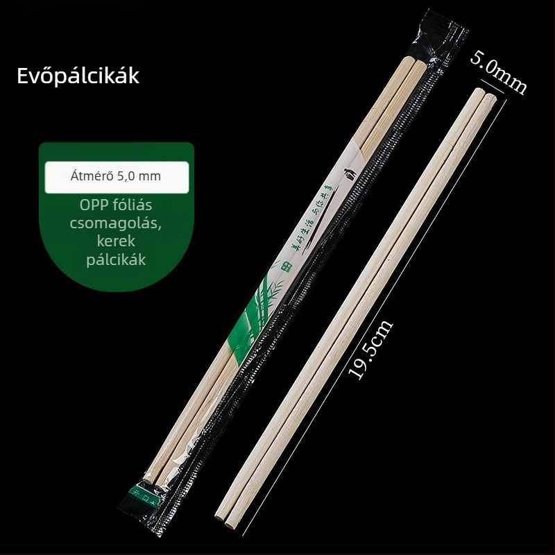 Egyszer használatos bambusz evőpálcikák, egyenként csomagolva, kereskedelmi vendéglátásra, 50 pár/csomag, mikrohullámú sütőben nem használható, biológiailag lebomló