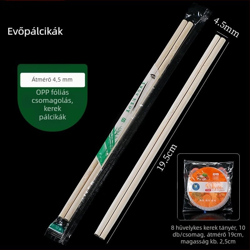 Egyszer használatos bambusz evőpálcikák, egyenként csomagolva, kereskedelmi vendéglátásra, 50 pár/csomag, mikrohullámú sütőben nem használható, biológiailag lebomló