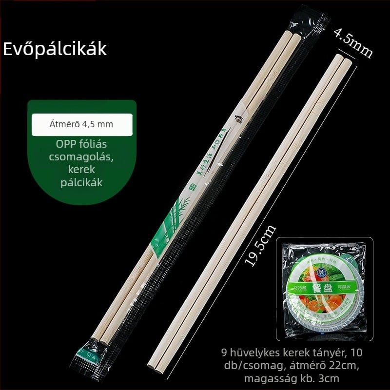 Egyszer használatos bambusz evőpálcikák, egyenként csomagolva, kereskedelmi vendéglátásra, 50 pár/csomag, mikrohullámú sütőben nem használható, biológiailag lebomló