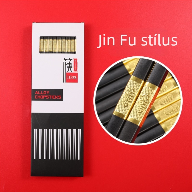 Ötvözetes evőpálcikák készlet, 10 pár, csúszásmentes, sterilizálható, gépi polírozott felület, szállodák és otthoni használatra