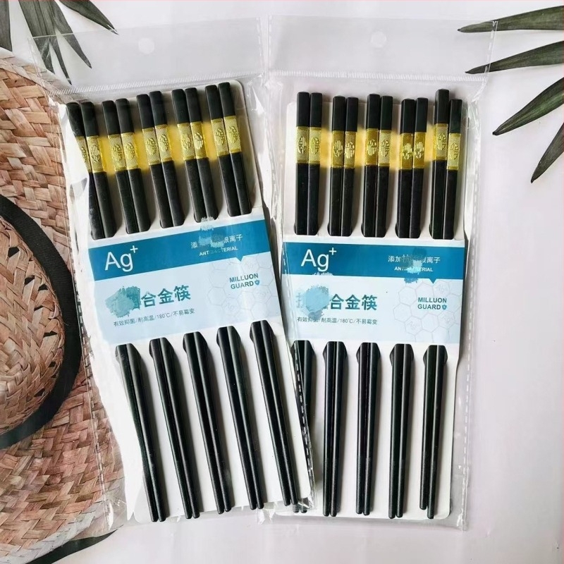 Ötvözetes evőpálcikák készlet, 10 pár, csúszásmentes, sterilizálható, gépi polírozott felület, szállodák és otthoni használatra