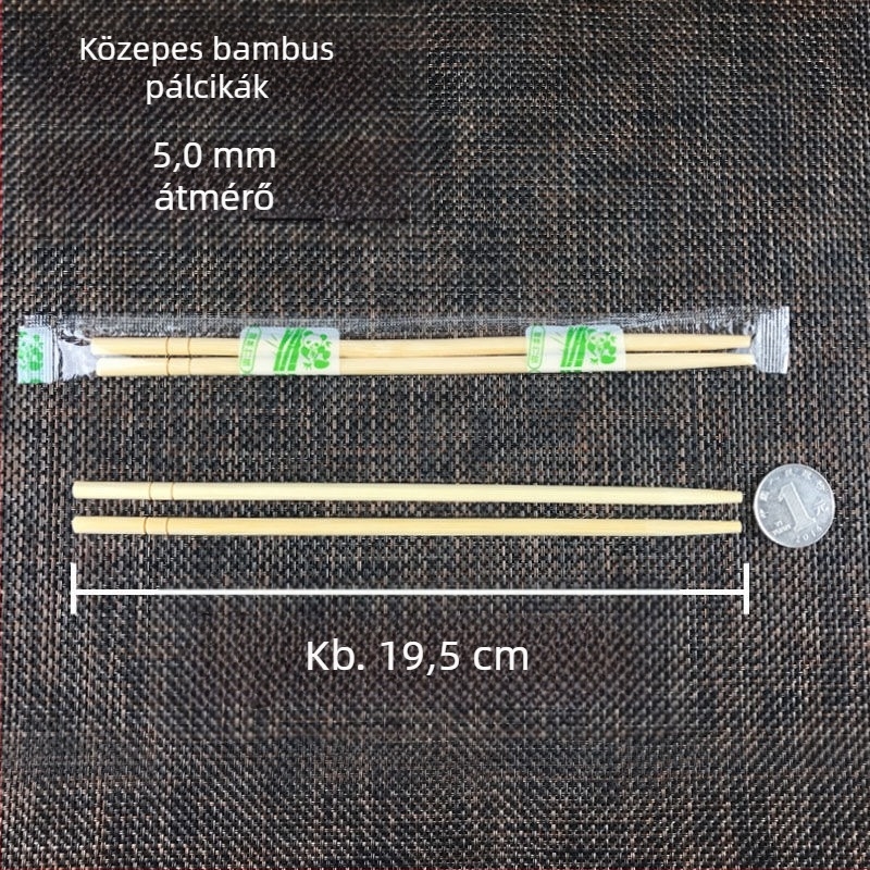 Egyszer használható bambusz evőpálcikák, higiénikus kerek kialakítású, 50 db, hőálló, egyenként csomagolt