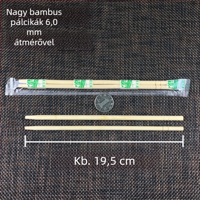 Egyszer használható bambusz evőpálcikák, higiénikus kerek kialakítású, 50 db, hőálló, egyenként csomagolt