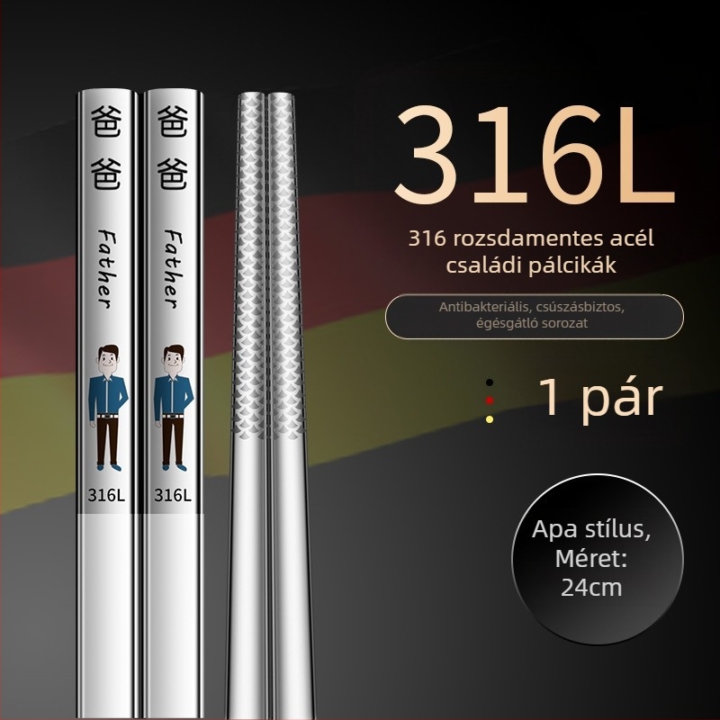 316L rozsdamentes acél evőpálcikák, modern minimalista dizájn, rajzolt minta, 1 pár, tükrös felület